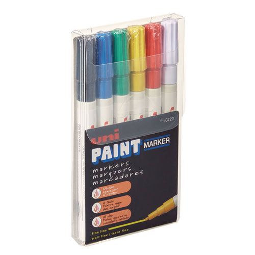 Image of Uni®-Paint Permanent Marker, Fine Bullet Tip, Assorted Colors, 6/Set