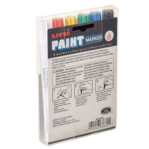 Image of Uni®-Paint Permanent Marker, Medium Bullet Tip, Assorted Colors, 6/Set