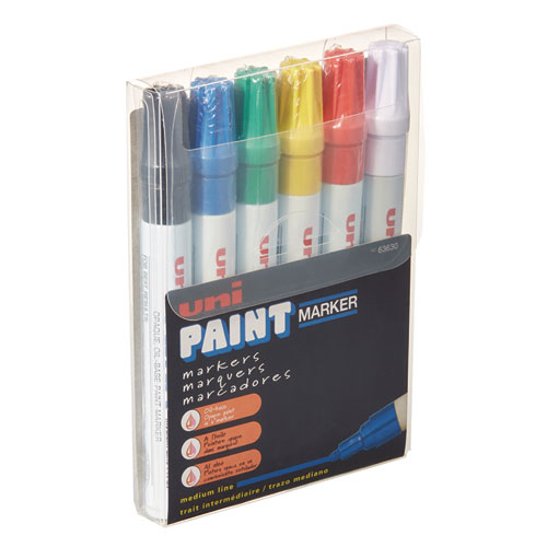 Uni®-Paint Permanent Marker, Medium Bullet Tip, Assorted Colors, 6/Set