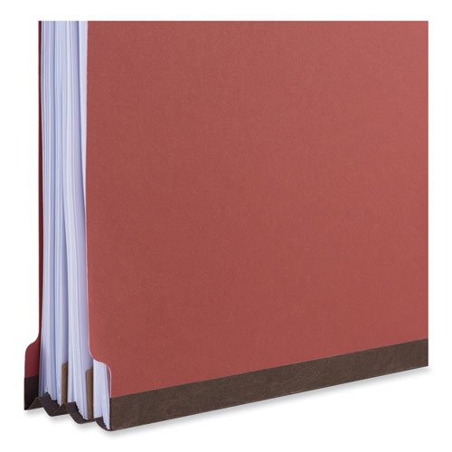 Four-Section Pressboard Classification Folders, 2" Expansion, 1 Divider, 4 Fasteners, Legal Size, Red Exterior, 10/Box