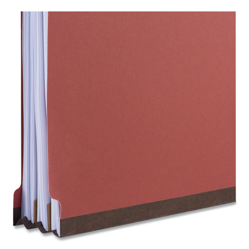 Image of Universal® Red Pressboard End Tab Classification Folders, 2" Expansion, 2 Dividers, 6 Fasteners, Letter Size, Red Exterior, 10/Box