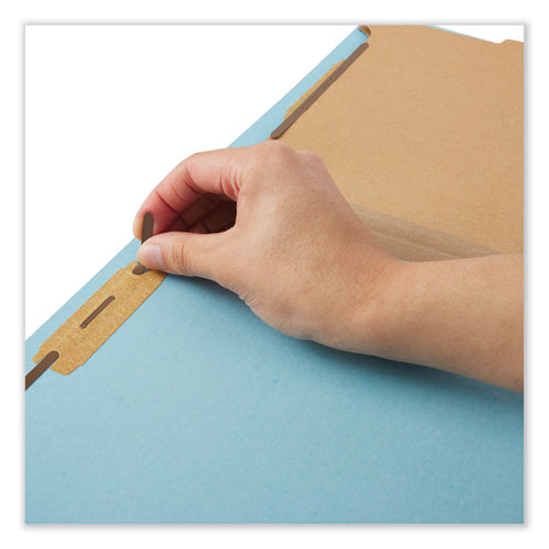 Six-Section Classification Folders, Heavy-Duty Pressboard Cover, 2 Dividers, 6 Fasteners, Legal Size, Light Blue, 20/Box