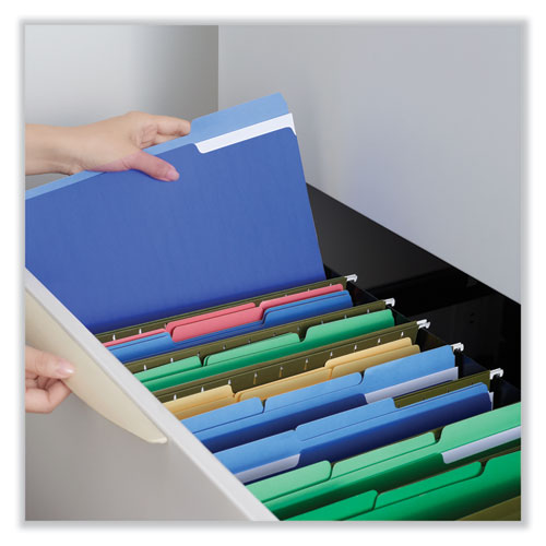 Image of Universal® Deluxe Colored Top Tab File Folders, 1/3-Cut Tabs: Assorted, Letter Size, Blue/Light Blue, 100/Box