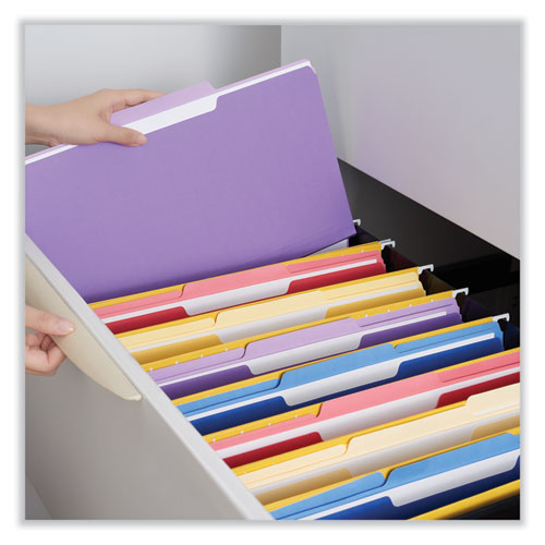 Image of Universal® Deluxe Colored Top Tab File Folders, 1/3-Cut Tabs: Assorted, Letter Size, Violet/Light Violet, 100/Box