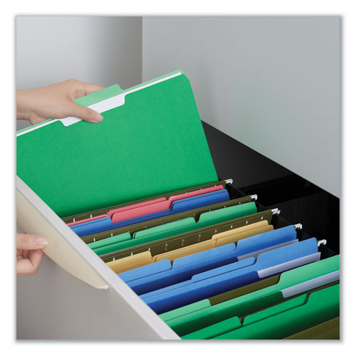 Image of Universal® Deluxe Colored Top Tab File Folders, 1/3-Cut Tabs: Assorted, Legal Size, Bright Green/Light Green, 100/Box