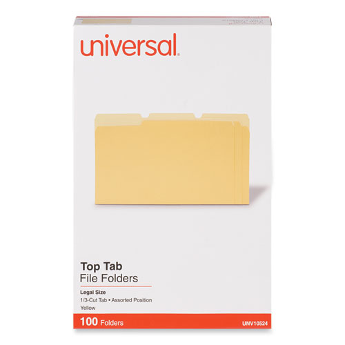 Universal® Deluxe Colored Top Tab File Folders, 1/3-Cut Tabs: Assorted, Legal Size, Yellow/Light Yellow, 100/Box