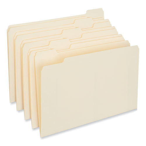 Image of Universal® Top Tab File Folders, 1/5-Cut Tabs: Assorted, Letter Size, 0.75" Expansion, Manila, 100/Box