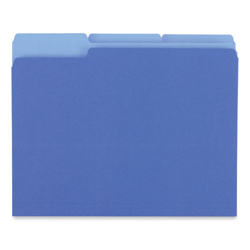 Image of Universal® Interior File Folders, 1/3-Cut Tabs: Assorted, Letter Size, 11-Pt Stock, Blue, 100/Box