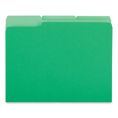 Image of Universal® Interior File Folders, 1/3-Cut Tabs: Assorted, Letter Size, 11-Pt Stock, Green, 100/Box
