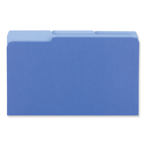 Interior File Folders, 1/3-Cut Tabs: Assorted, Legal Size, 11-pt Stock, Blue, 100/Box