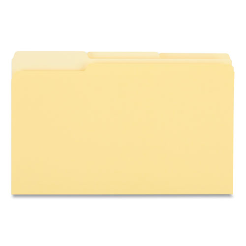 Image of Universal® Interior File Folders, 1/3-Cut Tabs: Assorted, Legal Size, 11-Pt Stock, Yellow, 100/Box