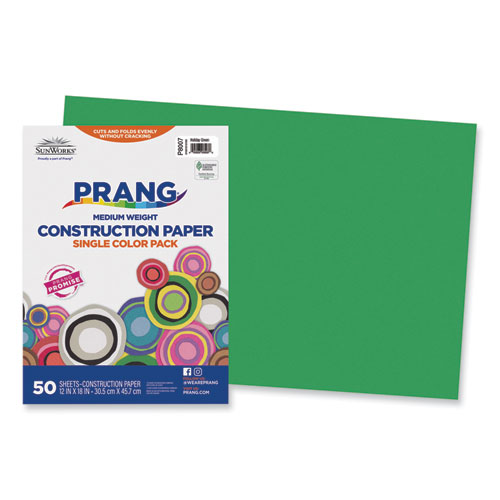 Prang® SunWorks Construction Paper, 50 lb Text Weight, 12 x 18, Holiday Green, 50/Pack