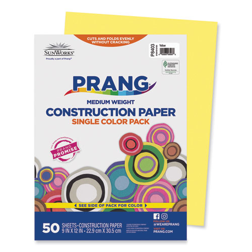 Prang® SunWorks Construction Paper, 50 lb Text Weight, 9 x 12, Yellow, 50/Pack
