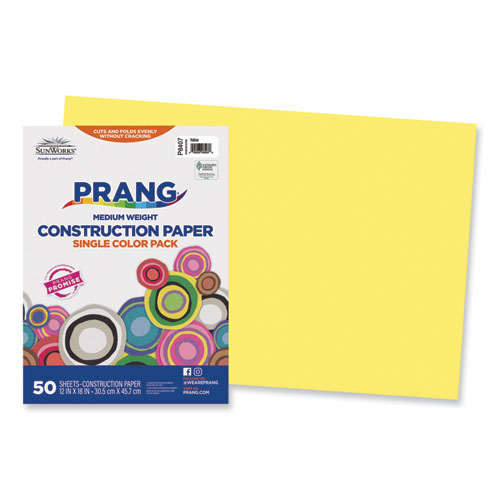 SunWorks Construction Paper, 50 lb Text Weight, 12 x 18, Yellow, 50/Pack