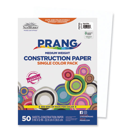 Prang® SunWorks Construction Paper, 50 lb Text Weight, 9 x 12, Bright White, 50/Pack