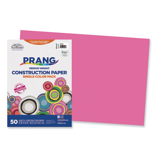 SunWorks Construction Paper, 50 lb Text Weight, 12 x 18, Hot Pink, 50/Pack  - Office Express Office Products