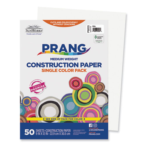 Prang® SunWorks Construction Paper, 50 lb Text Weight, 9 x 12, White, 50/Pack