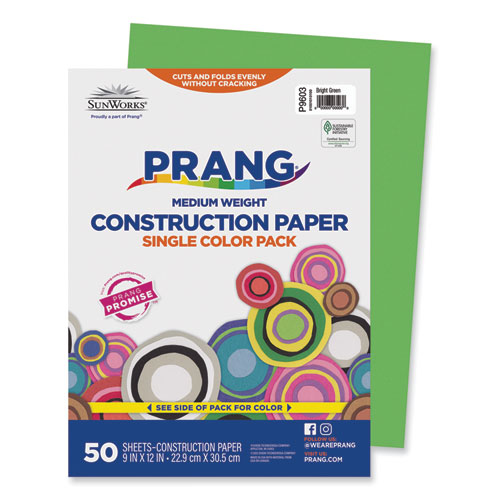 Prang® SunWorks Construction Paper, 50 lb Text Weight, 9 x 12, Bright Green, 50/Pack