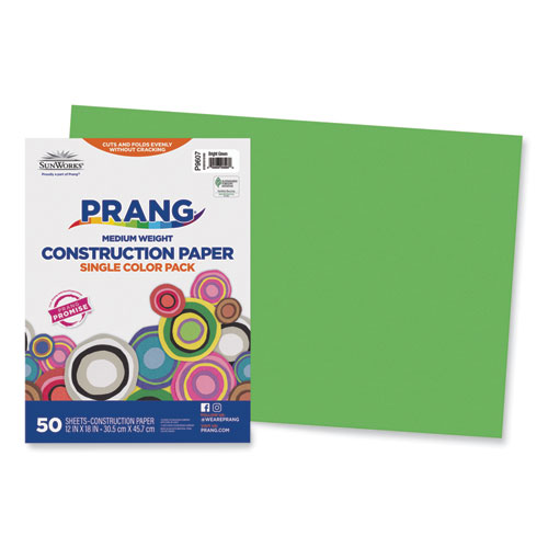 Prang® SunWorks Construction Paper, 50 lb Text Weight, 12 x 18, Bright Green, 50/Pack