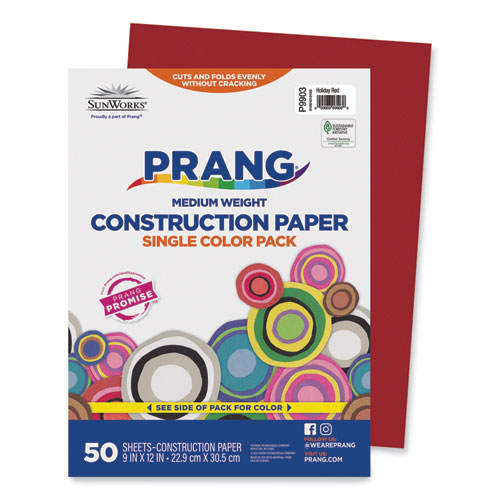 Prang® SunWorks Construction Paper, 50 lb Text Weight, 9 x 12, Holiday Red, 50/Pack