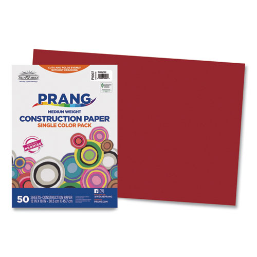 Prang® SunWorks Construction Paper, 50 lb Text Weight, 12 x 18, Holiday Red, 50/Pack