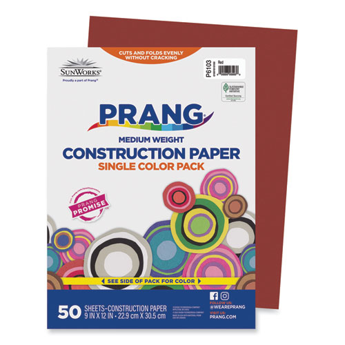 Prang® SunWorks Construction Paper, 50 lb Text Weight, 9 x 12, Red, 50/Pack