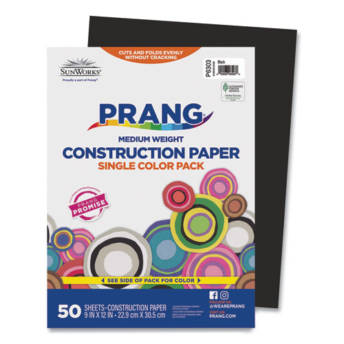 Prang® SunWorks Construction Paper, 50 lb Text Weight, 9 x 12, Black, 50/Pack