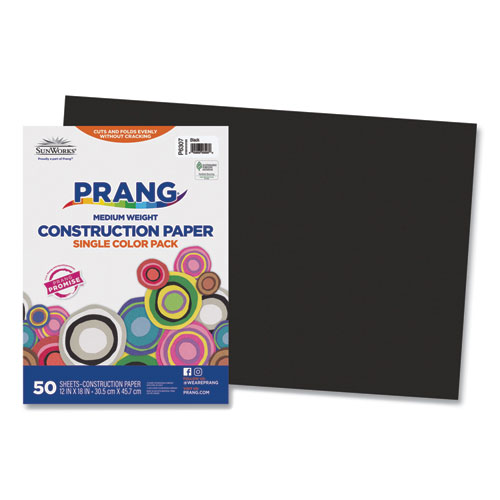 Prang® SunWorks Construction Paper, 50 lb Text Weight, 12 x 18, Black, 50/Pack