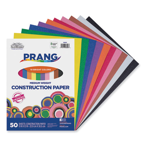 Prang® SunWorks Construction Paper, 50 lb Text Weight, 9 x 12, Assorted, 50/Pack