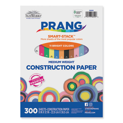 Prang® SunWorks Construction Paper Smart-Stack, 50 lb Text Weight, 9 x 12, Assorted, 300/Pack