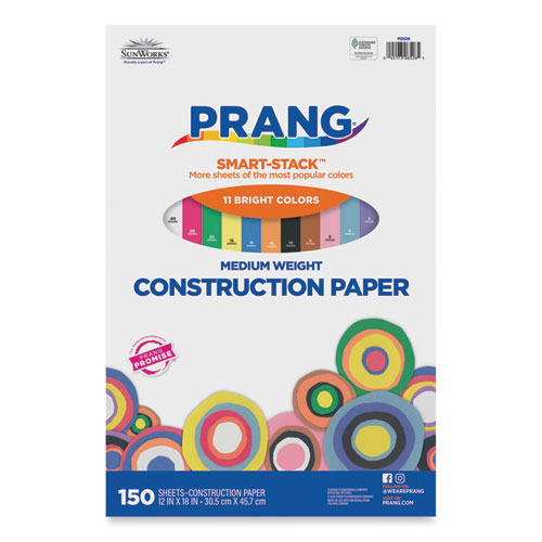 Prang® SunWorks Construction Paper Smart-Stack, 50 lb Text Weight, 12 x 18, Assorted, 150/Pack