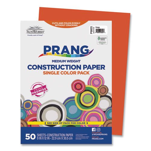 Prang® SunWorks Construction Paper, 50 lb Text Weight, 9 x 12, Orange, 50/Pack