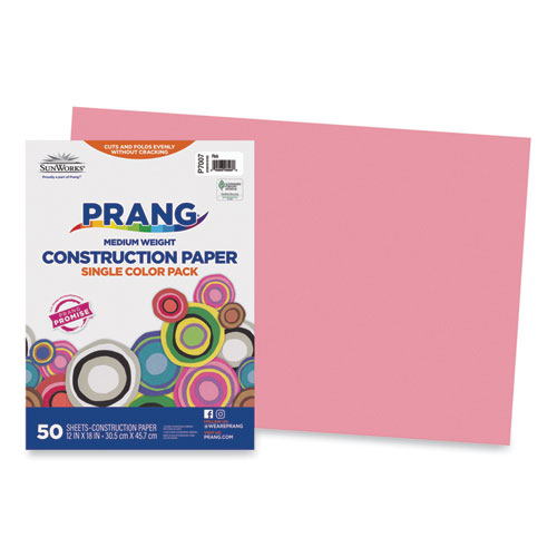 Prang® SunWorks Construction Paper, 50 lb Text Weight, 12 x 18, Pink, 50/Pack