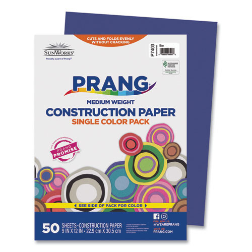 Prang® SunWorks Construction Paper, 50 lb Text Weight, 9 x 12, Blue, 50/Pack