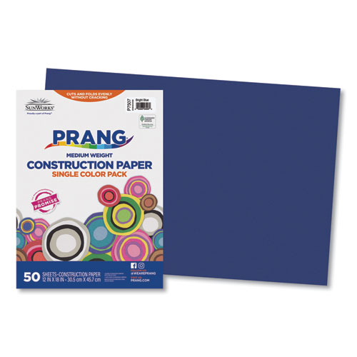 Prang® SunWorks Construction Paper, 50 lb Text Weight, 12 x 18, Bright Blue, 50/Pack