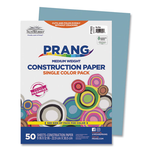 Prang® SunWorks Construction Paper, 50 lb Text Weight, 9 x 12, Sky Blue, 50/Pack