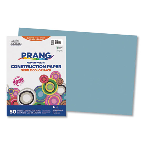 Prang® SunWorks Construction Paper, 50 lb Text Weight, 12 x 18, Sky Blue, 50/Pack