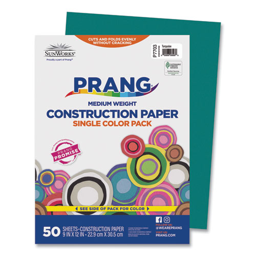 Prang® SunWorks Construction Paper, 50 lb Text Weight, 9 x 12, Turquoise, 50/Pack