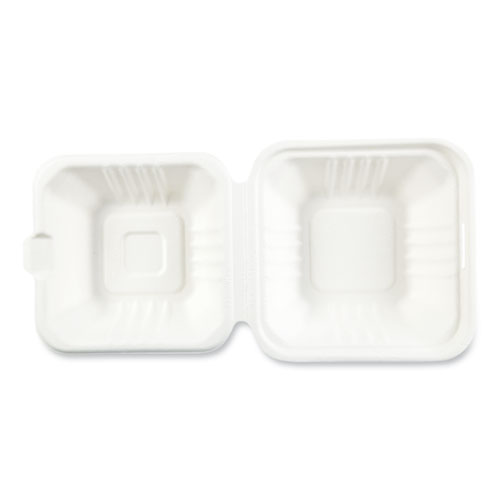 Bagasse PFAS-Free Food Containers, 1-Compartment, 6 x 6 x 3.19, White, Bamboo/Sugarcane, 500/Carton