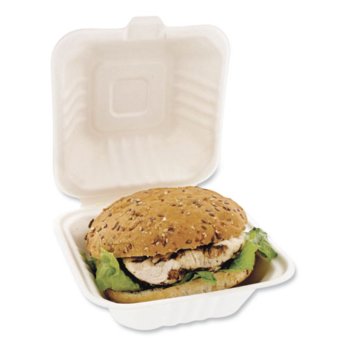 Image of Boardwalk® Bagasse Pfas-Free Food Containers, 1-Compartment, 6 X 6 X 3.19, White, Bamboo/Sugarcane, 500/Carton