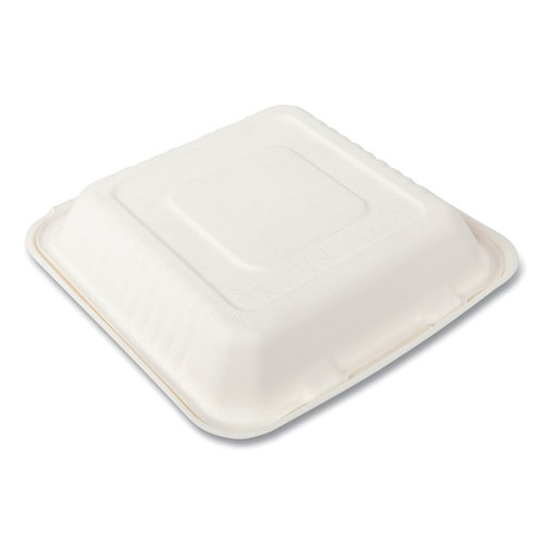 Bagasse PFAS-Free Food Containers, 3-Compartment, 9 x 1.93 x 9, White, Bamboo/Sugarcane, 200/Carton