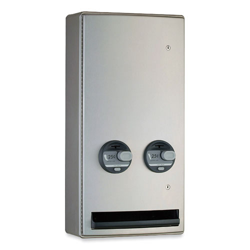 ConturaSeries Surface-Mounted Napkin/Tampon Vendor, 25 Cent Coin Mechanism, 14.5 x 7.13 x 28.5, Stainless Steel