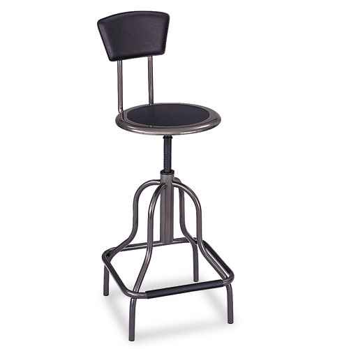 Diesel Industrial Stool with Back, Supports Up to 250 lb, 22" to 27" Seat Height, Black Seat/Back, Pewter Base
