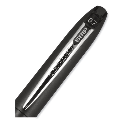 Image of Uniball® Grip Roller Ball Pen, Stick, Fine 0.7 Mm, Black Ink, Black Barrel, Dozen