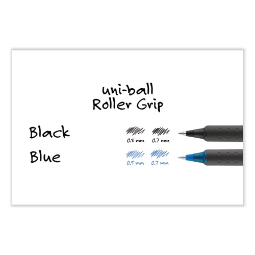 Image of Uniball® Grip Roller Ball Pen, Stick, Fine 0.7 Mm, Black Ink, Black Barrel, Dozen