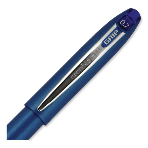 Image of Uniball® Grip Roller Ball Pen, Stick, Fine 0.7 Mm, Blue Ink, Blue Barrel, Dozen