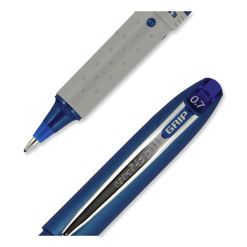 Image of Uniball® Grip Roller Ball Pen, Stick, Fine 0.7 Mm, Blue Ink, Blue Barrel, Dozen