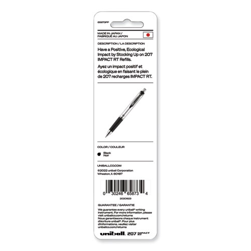 207 Impact RT Gel Retractable Pen Refills, Bold 1 mm Conical Tip, Black Ink, 2/Pack