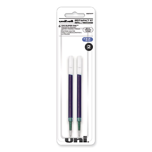 Uniball® Refill For Gel 207 Impact Rt Roller Ball Pens, Bold Conical Tip, Blue Ink, 2/Pack
