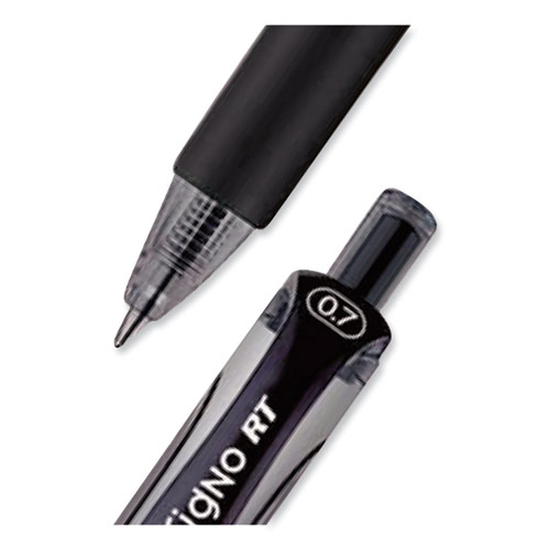 Image of Uniball® Signo Gel Pen, Retractable, Medium 0.7 Mm, Black Ink, Black/Metallic Accents Barrel, Dozen